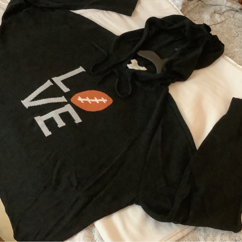 Black Knit Football Hoodie